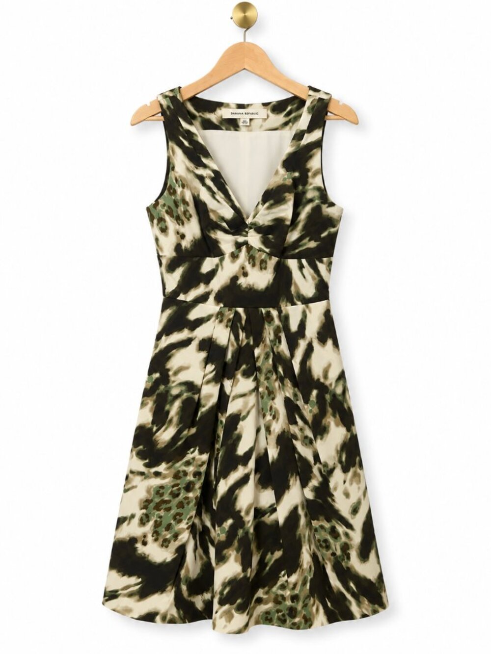 Banana Republic Olive Abstract Fit & Flare Dress Size 6 Cotton Stretch Safari